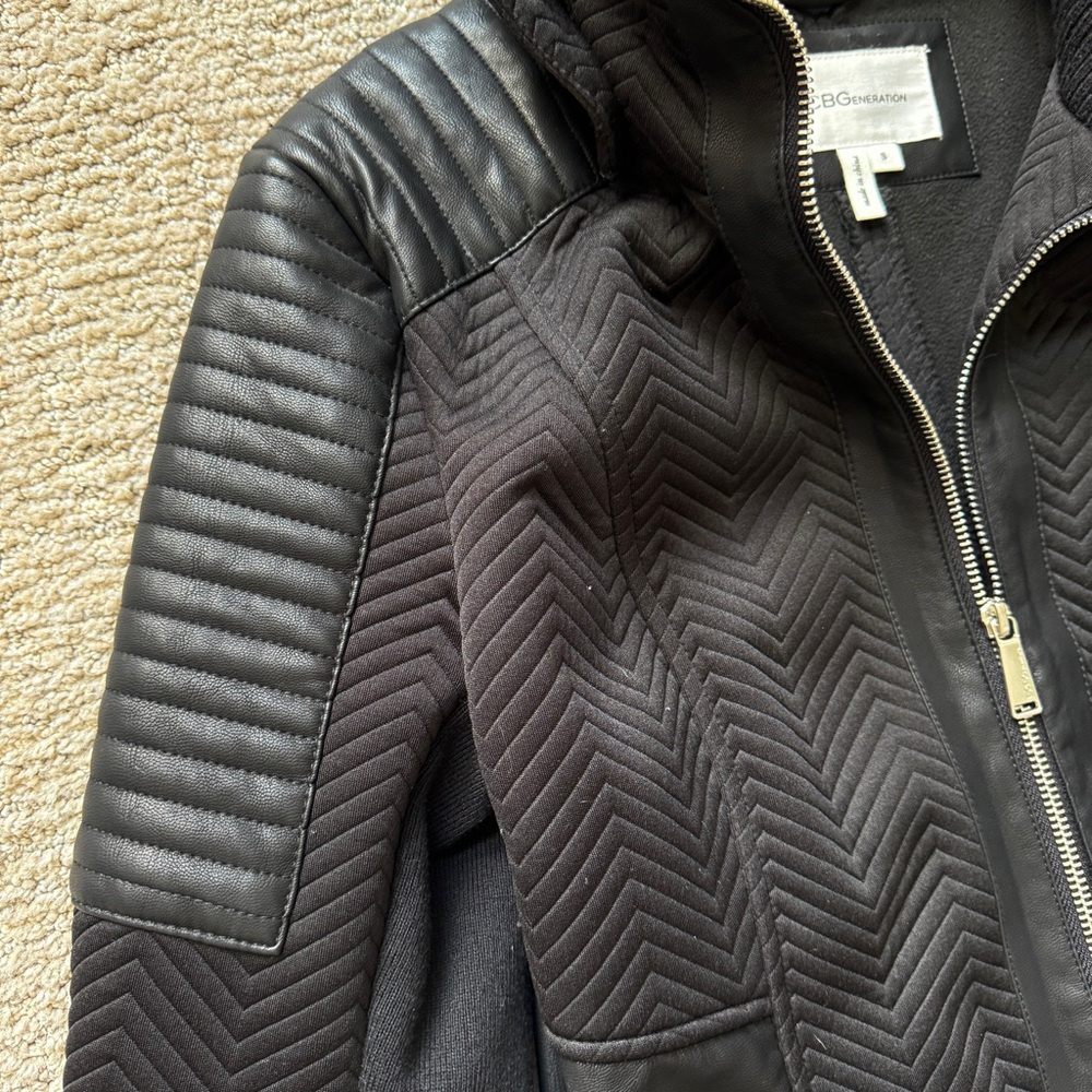 Bcbgeneration Black Dress Coat With Hood And Leat… - image 7